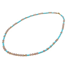 Load image into Gallery viewer, Pearl and Italian Turquoise Morse Code Necklace