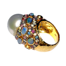 Load image into Gallery viewer, Australian Opal, South Sea Pearl &amp; Multicolor Sapphire Ring