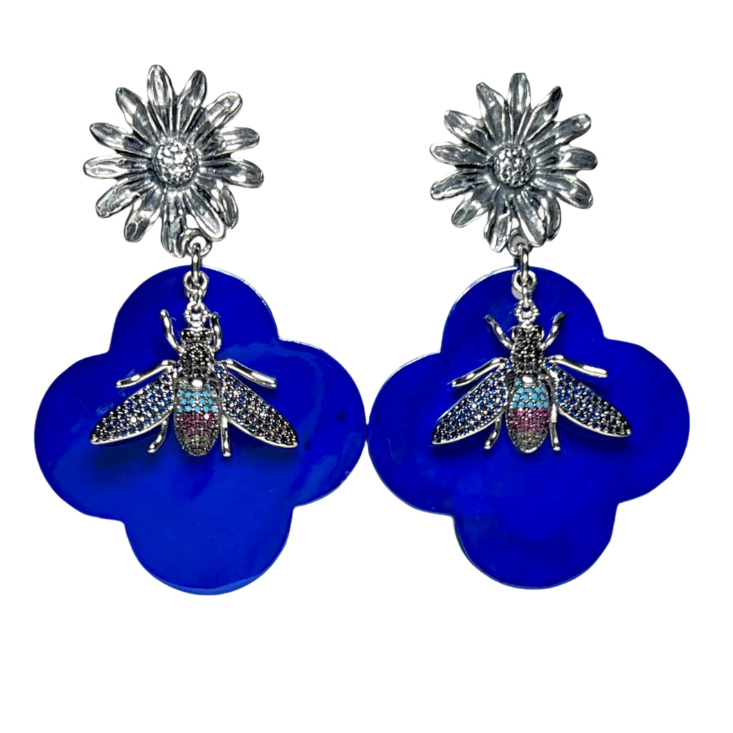 Navy Blue Buffalo Horn with Lacquer Earrings