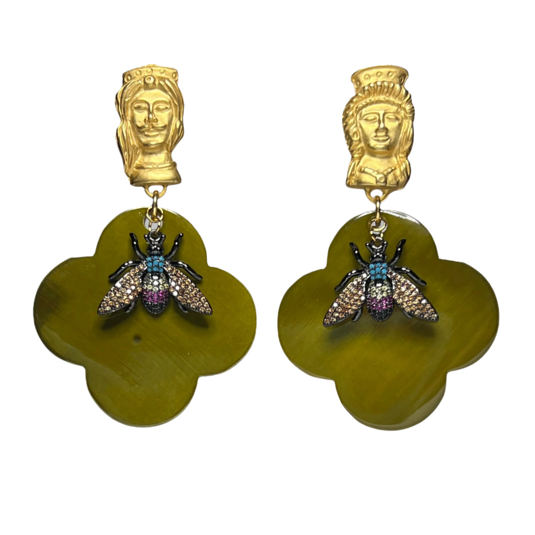 Olive Green Buffalo Horn with Lacquer Earrings