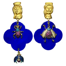 Load image into Gallery viewer, Navy Blue Buffalo Horn with Lacquer Earrings