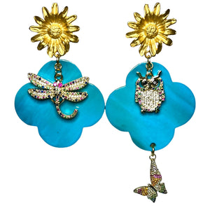 Baby Blue Buffalo Horn with Lacquer Earrings