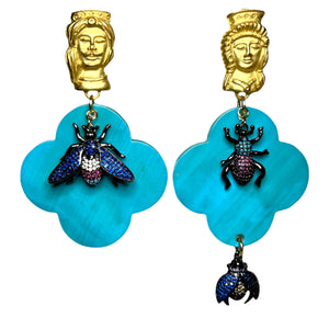 Baby Blue Buffalo Horn with Lacquer Earrings