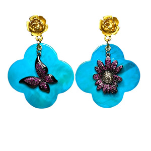 Baby Blue Buffalo Horn with Lacquer Earrings