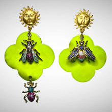 Load image into Gallery viewer, Lime Green Buffalo Horn with Lacquer Earrings