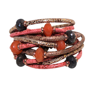 Italian Wrap Leather Bracelet With Gemstones & Mother of Pearl - DIDAJ