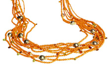 Load image into Gallery viewer, Long Multi-Strand Faceted Coral Necklace with Citrine, Peridot, Carnelian and Pearl Accents - DIDAJ