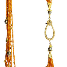 Load image into Gallery viewer, Long Multi-Strand Faceted Coral Necklace with Citrine, Peridot, Carnelian and Pearl Accents - DIDAJ