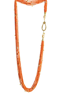 Long Multi-Strand Faceted Coral Necklace with Citrine and Pearl Accents - DIDAJ