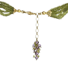 Long Multi-Strand Faceted Peridot & Amethyst Necklace with Amethyst Pave Bead - DIDAJ
