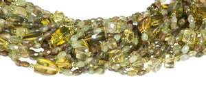 Multi-Strand Faceted Green Garnet, Peridot, Lemon Quartz and Olive Green Columbian Amber Necklace - DIDAJ