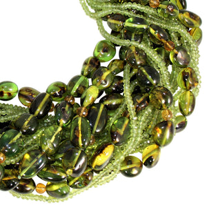 Multi-Strand Faceted Peridot, Citrine & Olive Green Columbian Amber Necklace