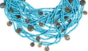 Multi-Strand Faceted Turquoise Necklace with Labradorite Charms - DIDAJ