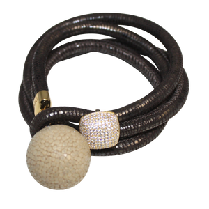 Gold & Coral Snake Italian Wrap Leather Bracelet With CZ Slider & Coral Stingray Sphere - DIDAJ