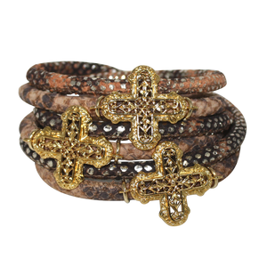 Italian Wrap Leather Bracelet With Crosses - DIDAJ