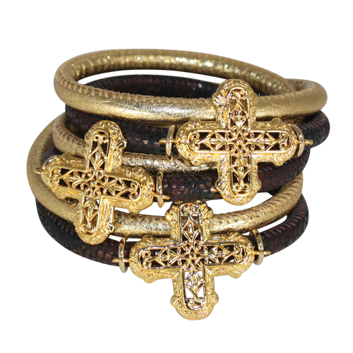 Italian Wrap Leather Bracelet With Crosses - DIDAJ