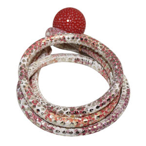 Gold & Coral Snake Italian Wrap Leather Bracelet With CZ Slider & Coral Stingray Sphere - DIDAJ