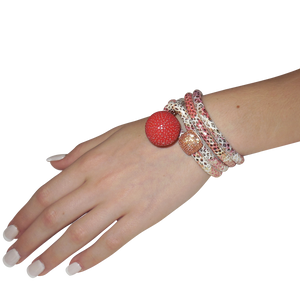 Gold & Coral Snake Italian Wrap Leather Bracelet With CZ Slider & Coral Stingray Sphere - DIDAJ
