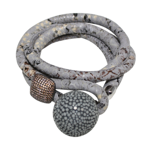 Gold & Coral Snake Italian Wrap Leather Bracelet With CZ Slider & Coral Stingray Sphere - DIDAJ