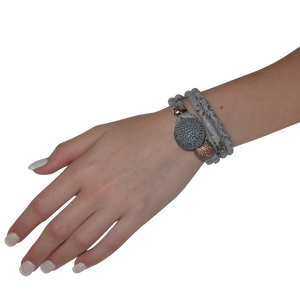 Gold & Coral Snake Italian Wrap Leather Bracelet With CZ Slider & Coral Stingray Sphere - DIDAJ