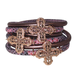 Italian Wrap Leather Bracelet With Crosses - DIDAJ