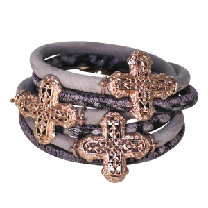Italian Wrap Leather Bracelet With Crosses - DIDAJ