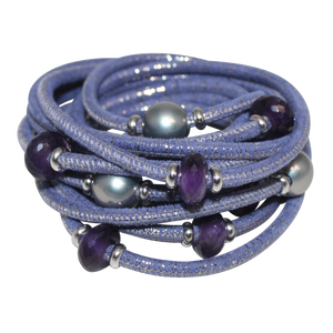 Italian Wrap Leather Bracelet With Gemstones & Mother of Pearl - DIDAJ
