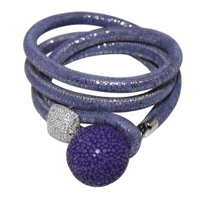 Gold & Coral Snake Italian Wrap Leather Bracelet With CZ Slider & Coral Stingray Sphere - DIDAJ