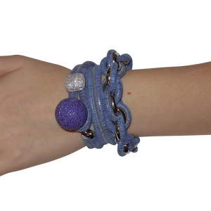 Gold & Coral Snake Italian Wrap Leather Bracelet With CZ Slider & Coral Stingray Sphere - DIDAJ