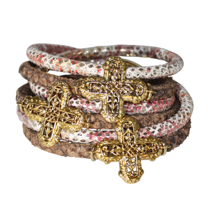Italian Wrap Leather Bracelet With Crosses - DIDAJ