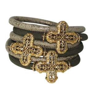 Italian Wrap Leather Bracelet With Crosses - DIDAJ