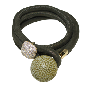 Gold & Coral Snake Italian Wrap Leather Bracelet With CZ Slider & Coral Stingray Sphere - DIDAJ