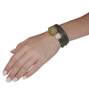 Gold & Coral Snake Italian Wrap Leather Bracelet With CZ Slider & Coral Stingray Sphere - DIDAJ