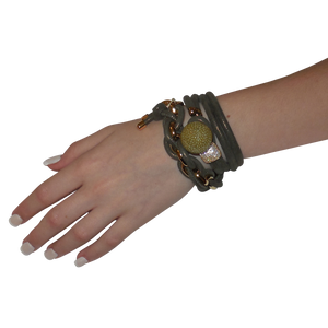 Gold & Coral Snake Italian Wrap Leather Bracelet With CZ Slider & Coral Stingray Sphere - DIDAJ