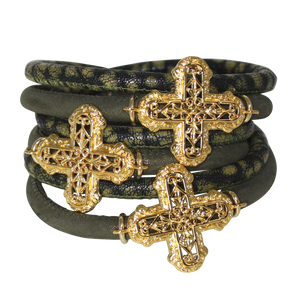 Italian Wrap Leather Bracelet With Crosses - DIDAJ