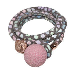 Gold & Coral Snake Italian Wrap Leather Bracelet With CZ Slider & Coral Stingray Sphere - DIDAJ