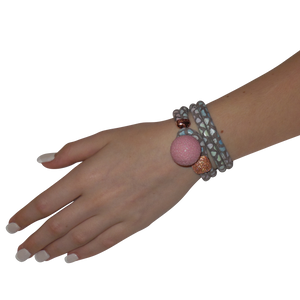 Gold & Coral Snake Italian Wrap Leather Bracelet With CZ Slider & Coral Stingray Sphere - DIDAJ