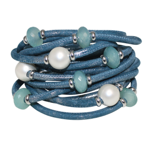 Italian Wrap Leather Bracelet With Gemstones & Mother of Pearl - DIDAJ