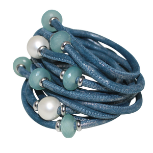 Italian Wrap Leather Bracelet With Gemstones & Mother of Pearl - DIDAJ