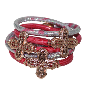 Italian Wrap Leather Bracelet With Crosses - DIDAJ