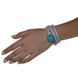 Gold & Coral Snake Italian Wrap Leather Bracelet With CZ Slider & Coral Stingray Sphere - DIDAJ