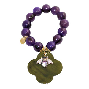 Buffalo Horn Bracelet With Lacquer Buffalo Horn Flower Charms - DIDAJ