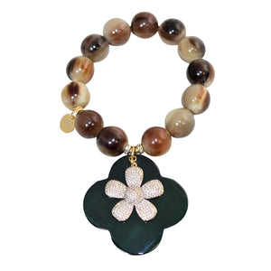 Buffalo Horn Bracelet With Lacquer Buffalo Horn Flower Charms - DIDAJ