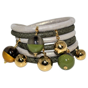 Italian Wrap Leather Bracelet With Lacquer Buffalo Horn Charms - DIDAJ
