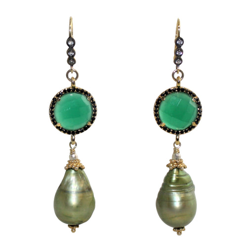 Faceted Green Onyx & Baroque Pearl Earrings - DIDAJ