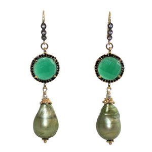 Faceted Green Onyx & Baroque Pearl Earrings - DIDAJ