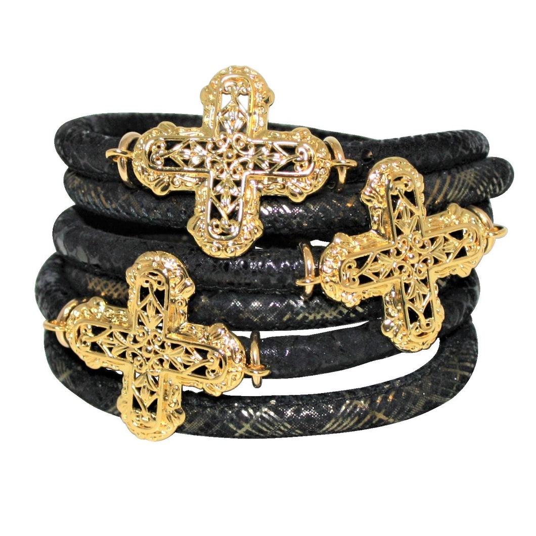 Italian Wrap Leather Bracelet With Crosses - DIDAJ