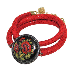 Italian Wrap Leather Bracelet With Russian Finift Buckle - DIDAJ