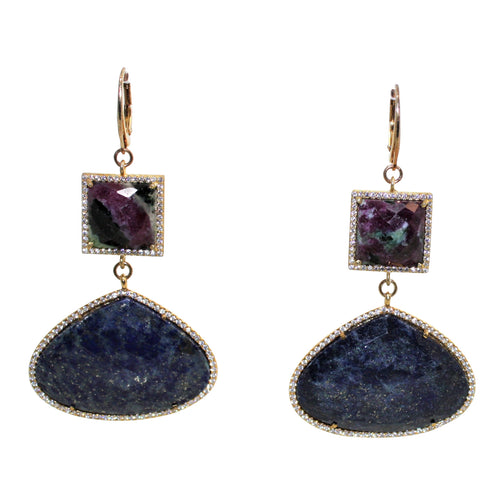 Faceted Lapis Lazuli & Ruby Zoisite Earrings - DIDAJ