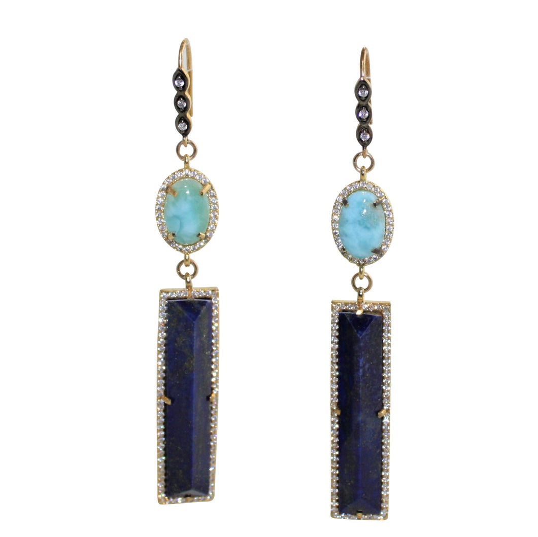 Faceted Lapis Lazuli & Laramar Earrings - DIDAJ